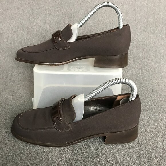 Paloma Made In Italy Women's 6.5B Brown Canvas Slip On Square Toe Pump Loafers - Picture 2 of 9